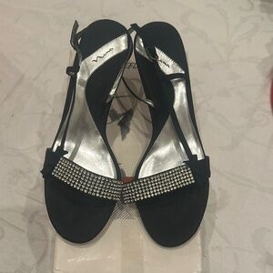 Nina Black Strappy Sandals with Rhinestone Detail